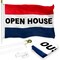 G128 Combo Pack: 6 Feet Tangle Free Spinning Flagpole (White) Open House Flag 3x5 ft Printed 150D Brass Grommets (Flag Included) Aluminum Flag Pole